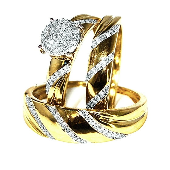 MidwestJewellery His and Her Wedding Ring Set Trio 10K