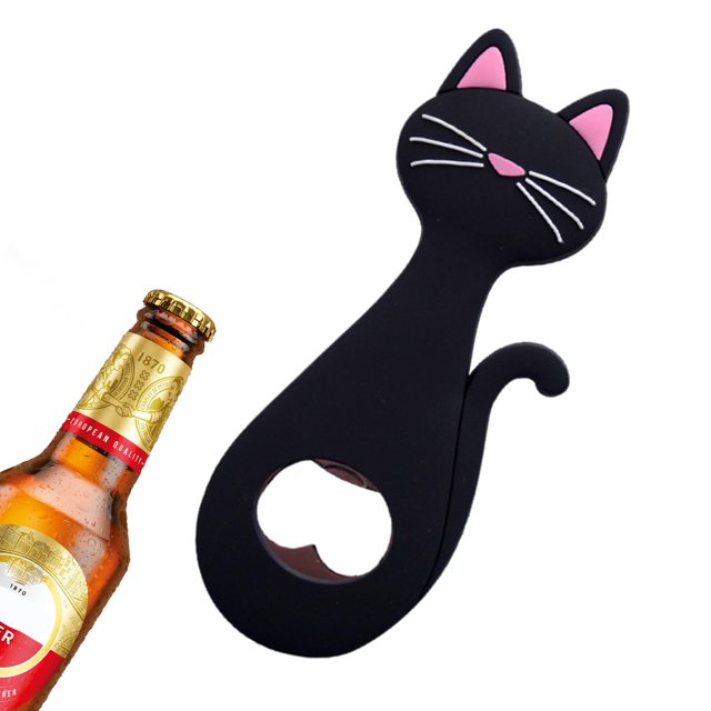 Abridor de cerveza lindo magnético en forma de gato, portátil de acero inoxidable