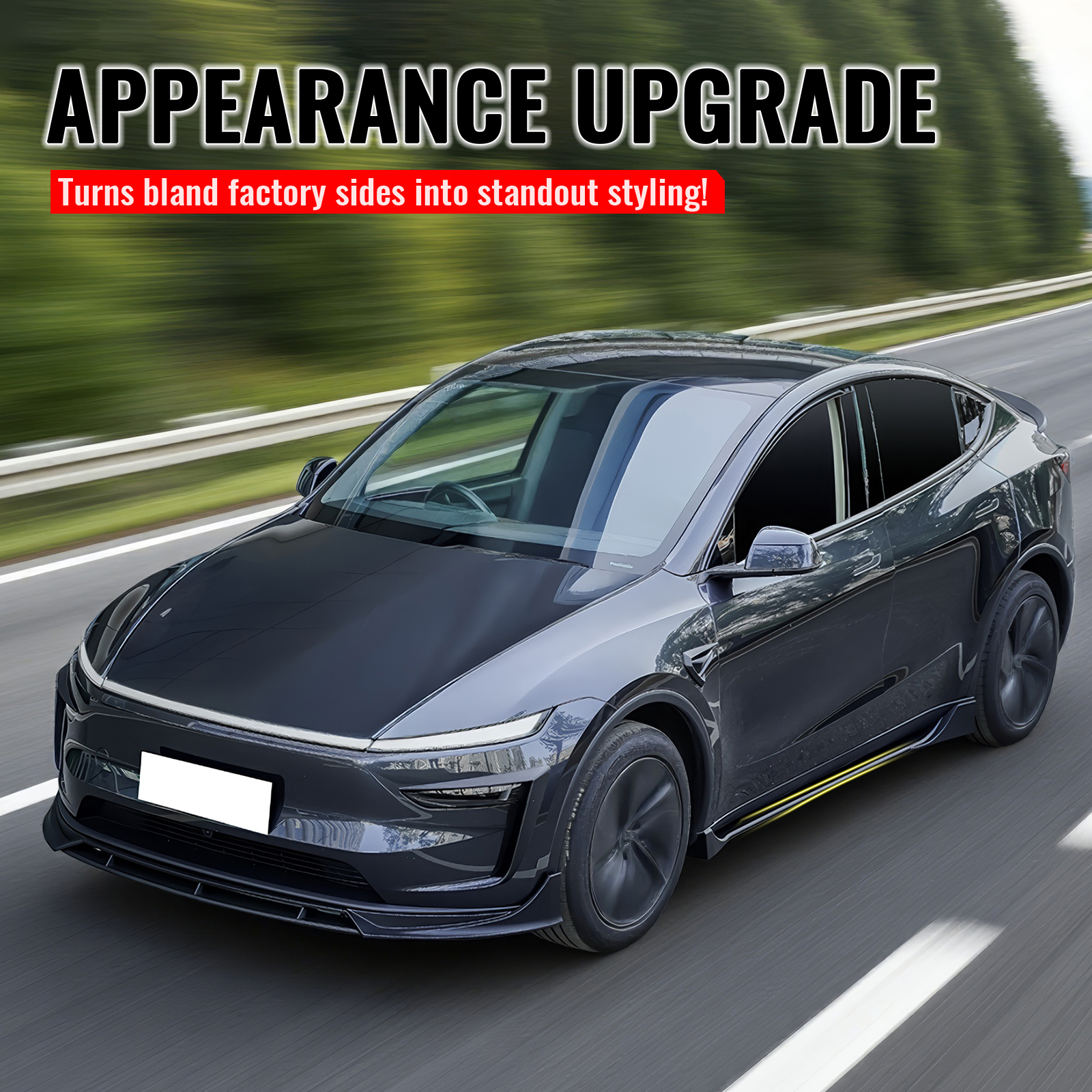 Ikon Motorsports Side Skirts Extension, Compatible with 2025-2026 Tesla Model Y Juniper, IKON Style ABS Plastic Matte Black Rocker Panel Splitter Side Underbody Spoiler 2PC