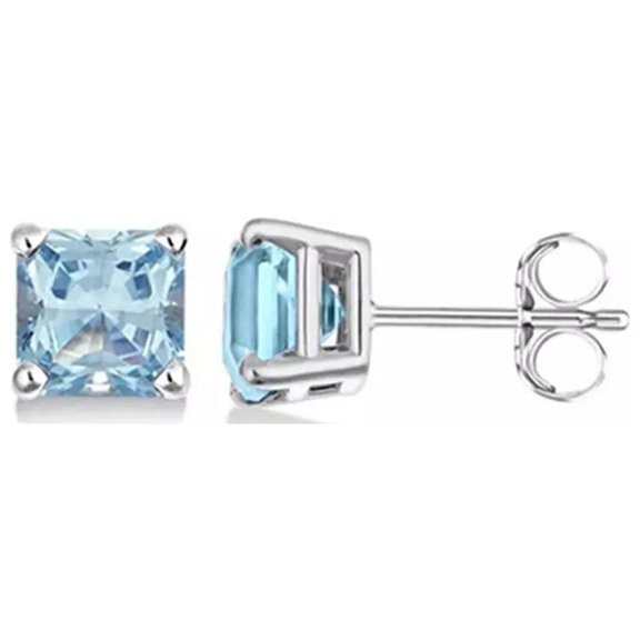 Paris Jewelry 14k White Gold 2 Ct Created Light Blue Sapphire Princess Cut Stud Earrings Plated