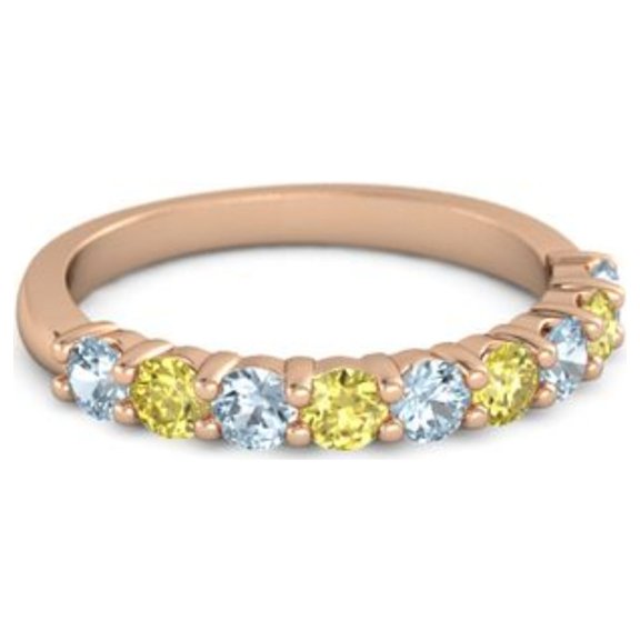 925 Silver Round 2.5MM Aquamarine Yellow Tourmaline Eternity Rose Plated Ring