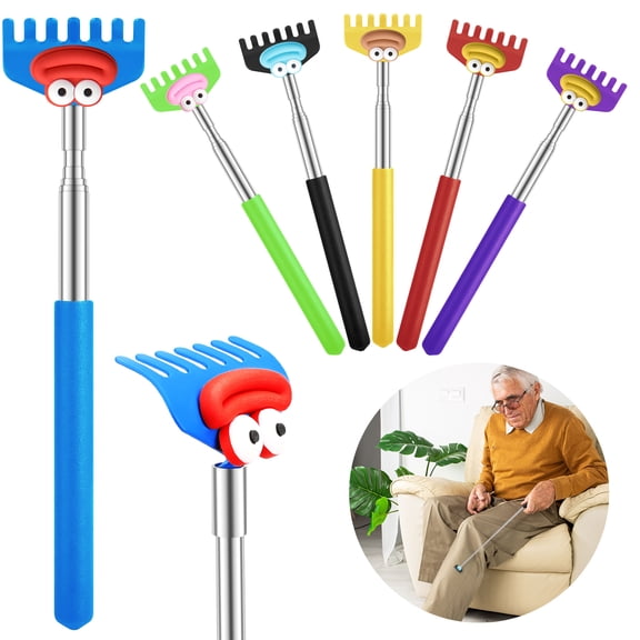 TSV 6pcs Cute Cartoon Back Scratchers, Portable Stainless Steel Extendable Scratchers, Multicolor Telescoping Back Scratcher for Women Men, Hand Massager Tool