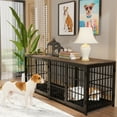 thumbnail image 6 of Bingopaw Triple Door Wooden Dog Crate Indoor, Black, Large, Removable Tray, 36.02"L x 25"W x 29.33"H, 6 of 11