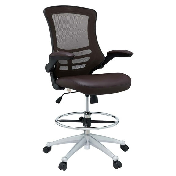Modway Attainment Vinyl Drafting Chair in Brown