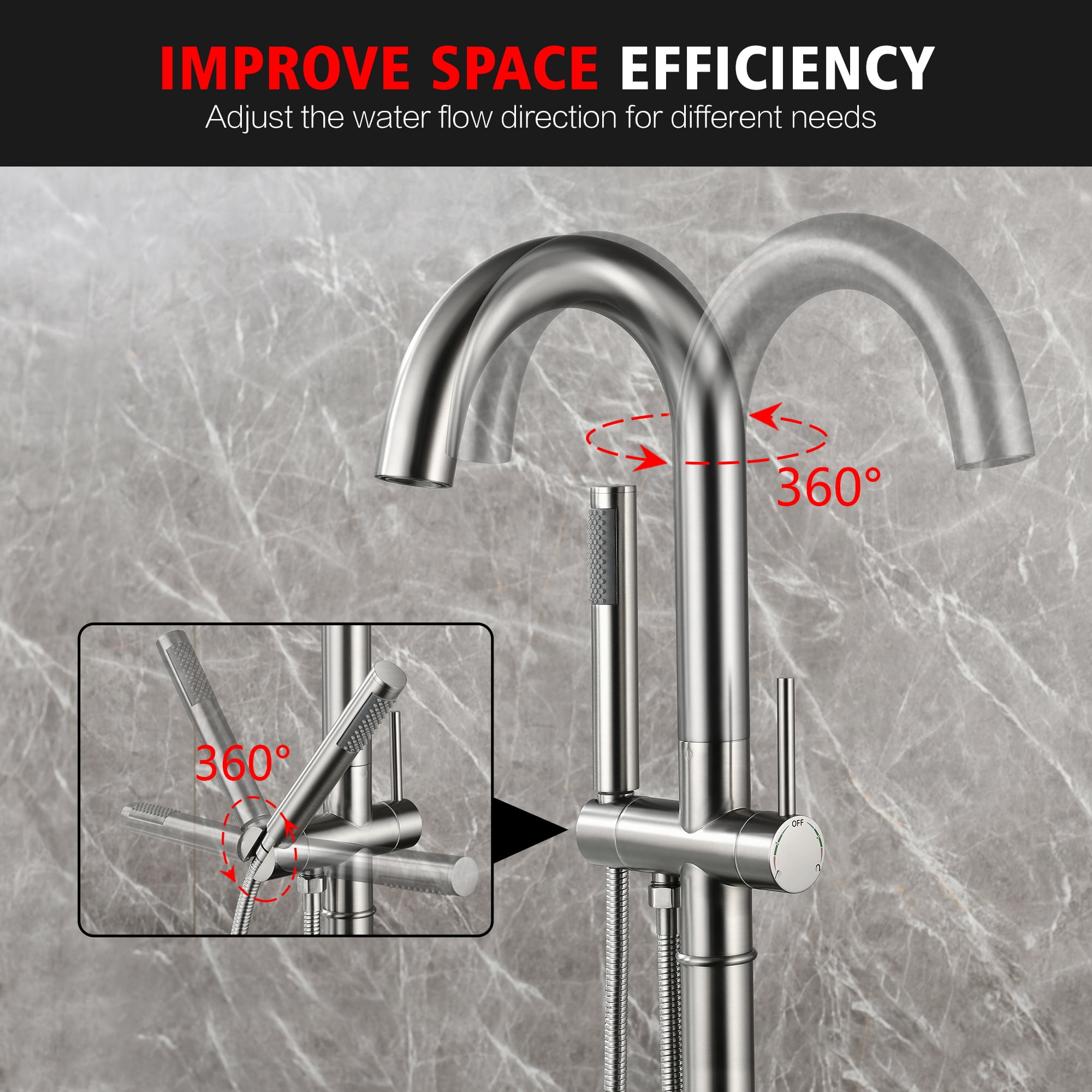 sumerain Freestanding Tub Faucet High Flow with Hand Shower,Modern Floor Mount Tub Filler Faucet Brushed Nickel
