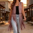 thumbnail image 2 of Vests for Women Western Fringe Sleeveless Vest Hollow Cutout Open Front Layering Jackets Pink 2XL, 2 of 9