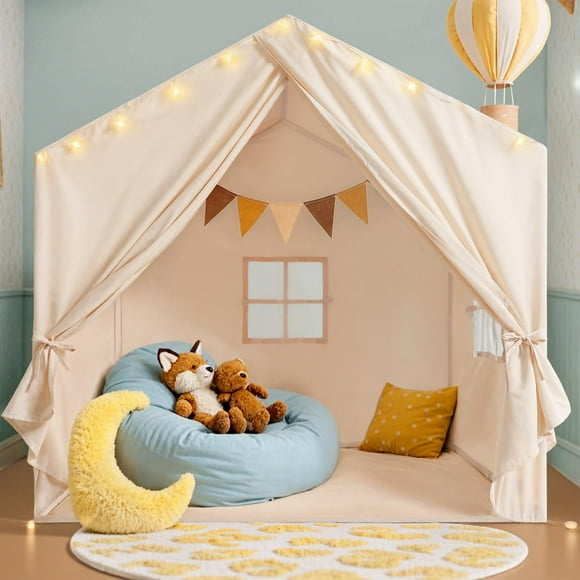 Kids Tent, Play Tent with Star Lights, Large Play Tents with 2 Windows, Kids Playhouse Indoor & Outdoor, Reading Nook, Christmas Toddler Tents for Girls &