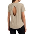 thumbnail image 2 of Inverlee Womens Open Back Athletic T-Shirts Short Sleeve Crewneck Workout Tops Breathable Moisture-Wicking Fabric Tees Gym Running Yoga Activewear Beige M, 2 of 9