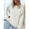 thumbnail image 6 of Females Oversized Sweaters Contrast Stitching Crewneck Sweater Cable Knit Pullover Jumper Pullovers White L, 6 of 8
