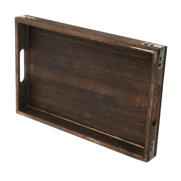 MLINS Wooden Tray Decorative Coffee Table Tray Snack Serving Plate with Double Handles