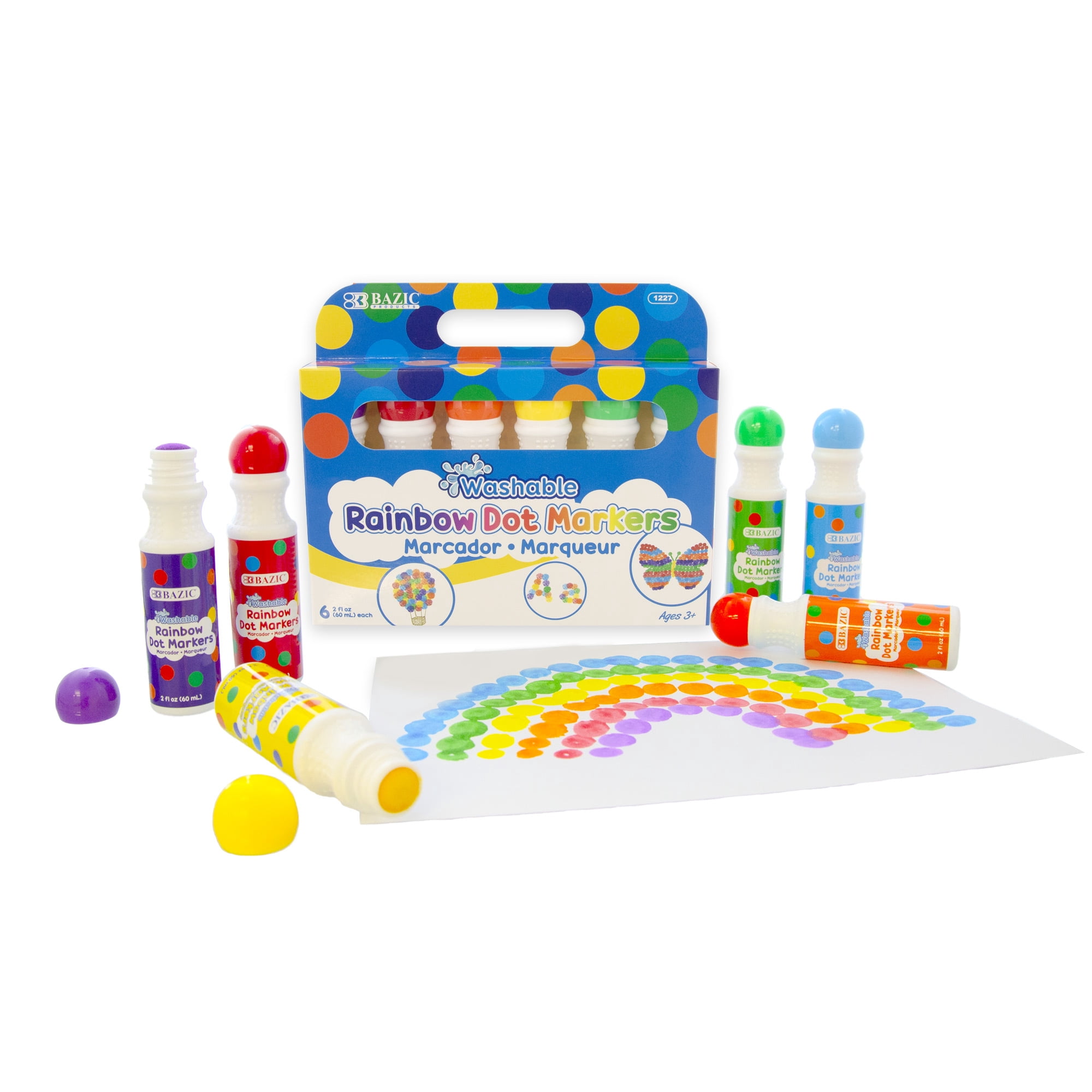 BAZIC Washable Dot Markers for Kids, 6 Colors Paint Marker Kit, 6-Pack
