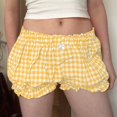 thumbnail image 2 of Bermuda Shorts for Women Trendy 2025 Loose Small Bow Plaid Yellow Pants Casual Pants Beach Vacation S-L, 2 of 9