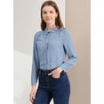 thumbnail image 3 of Allegra K Blusas Con Botones Y Cuello En Punta De Manga Larga Puntos suizos Office Para Mujer Gris azul M, 3 of 6