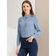 thumbnail image 3 of Allegra K Blusas Con Botones Y Cuello En Punta De Manga Larga Puntos suizos Office Para Mujer Gris azul M, 3 of 6