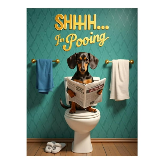 Diamond Art Kit for Adults, Dog Bathroom Humor Dachshund Reading Diamond Painting for Adults Beginners, 5D DIY Diamond Art Painting Kits, Colorful Diamond Painting Craft for Home Decor 12x16