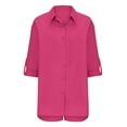 thumbnail image 6 of Women's Casual Loose Two Piece Sets Long Sleeve Shirt with Shorts Trendy Summer 2025 Outfits Hot Pink,M, 6 of 7