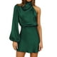 thumbnail image 1 of Vestido de cóctel de satén de manga larga y hombros descubiertos para mujer: diseño elegante de color liso, cremallera trasera oculta, para bodas/fiestas, 1 of 7