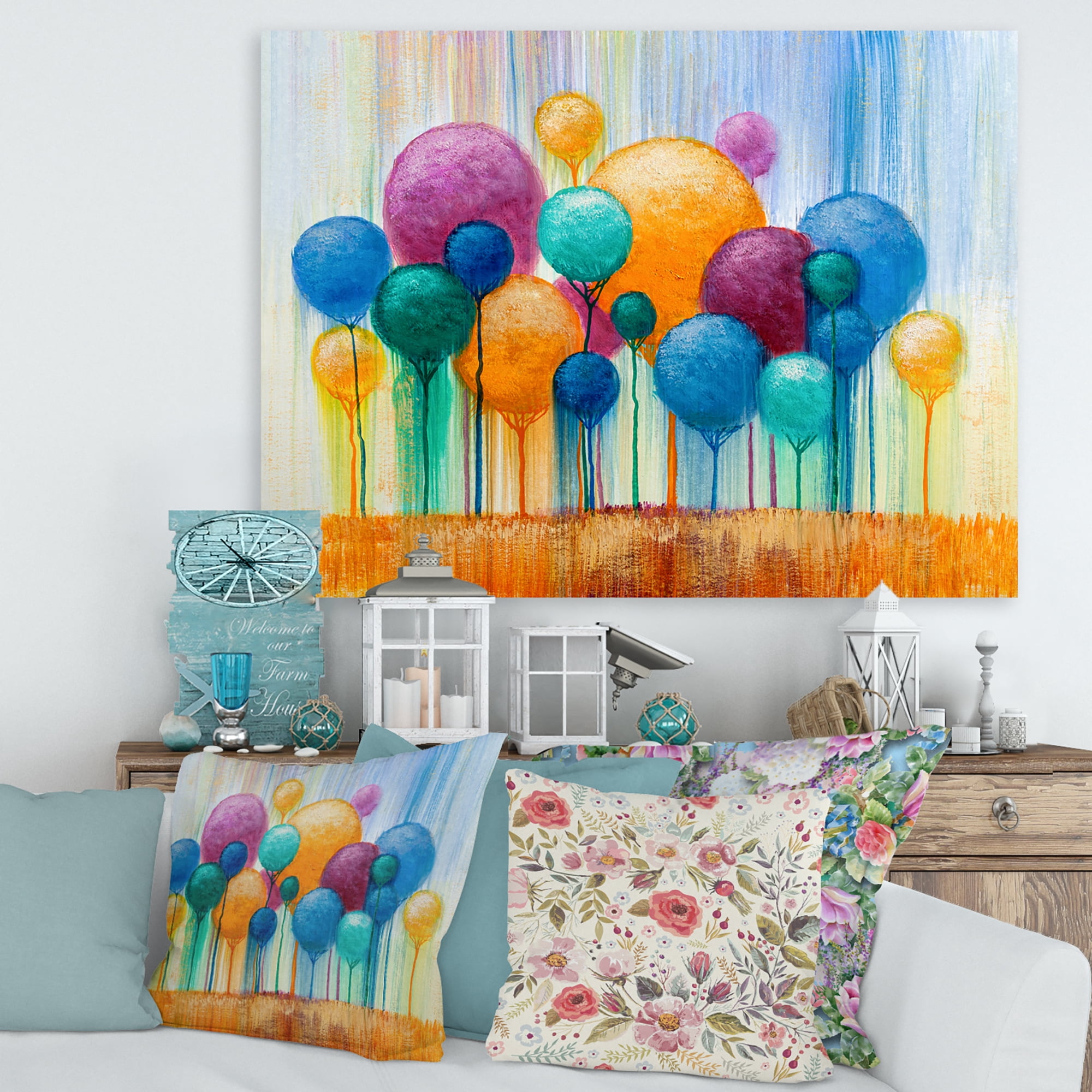 Designart ' Ornamental Colourful Trees IV ' Modern Canvas Wall Art Print