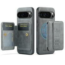 Dteck Detachable Wallet Case for Google Pixel 9 Pro XL,Magnetic Leather Card Slot Wallet 2 in 1 Case Shockproof Kickstand Cover for Google Pixel 9 Pro XL,Gray