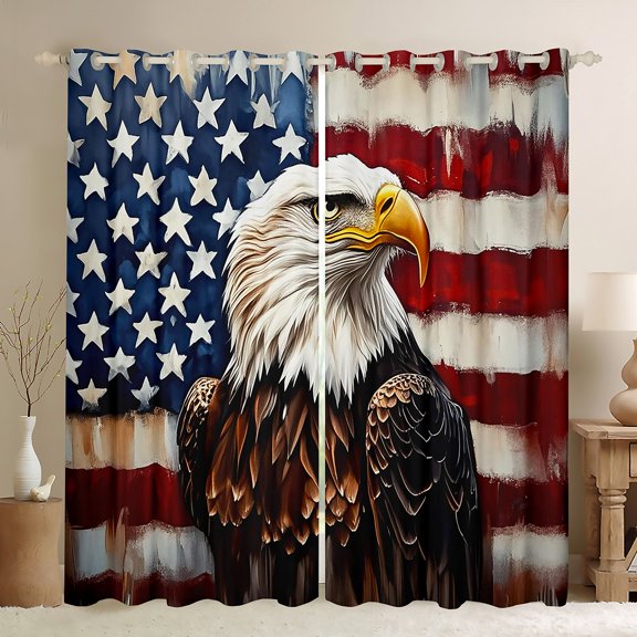 Feelyou Wildlife Eagle Boys Black Out Curtains, Vintage American Flag Curtains Pack of 2 (42x63 Each), Rustic Farmhouse Hunting Bedroom Curtains, Window Curtains Decor