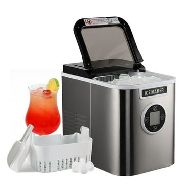 Ice Maker with 9 Bullet Ice in 7 Mins, Portable Ice Machine with Ice Scoop and Basket , 26.5lbs/24H, Self-Cleaning,Stainless,for Home Office Bar Party