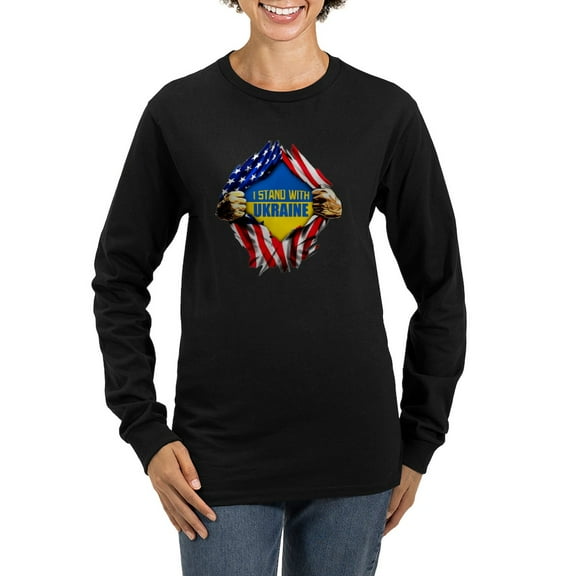 CafePress - I Stand With Ukraine Support U Long Sleeve T Shirt - Women's Long Sleeve Graphic Tee Casual Fit