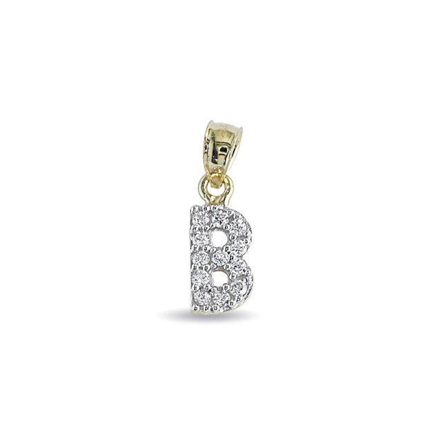 Precious Stars 14k Yellow Gold Cubic Zirconia Initial Letter 'B' Pendant