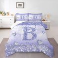 thumbnail image 3 of Homewish Bling Bowknot Monogrammed Full Size Comforter Sets, Purple Initial B Letter Bedding Comforter Set, Dreamy Princess Style Reversible Bedding Sets, Ultra Soft Bedroom Decor, 3-Piece, 3 of 8
