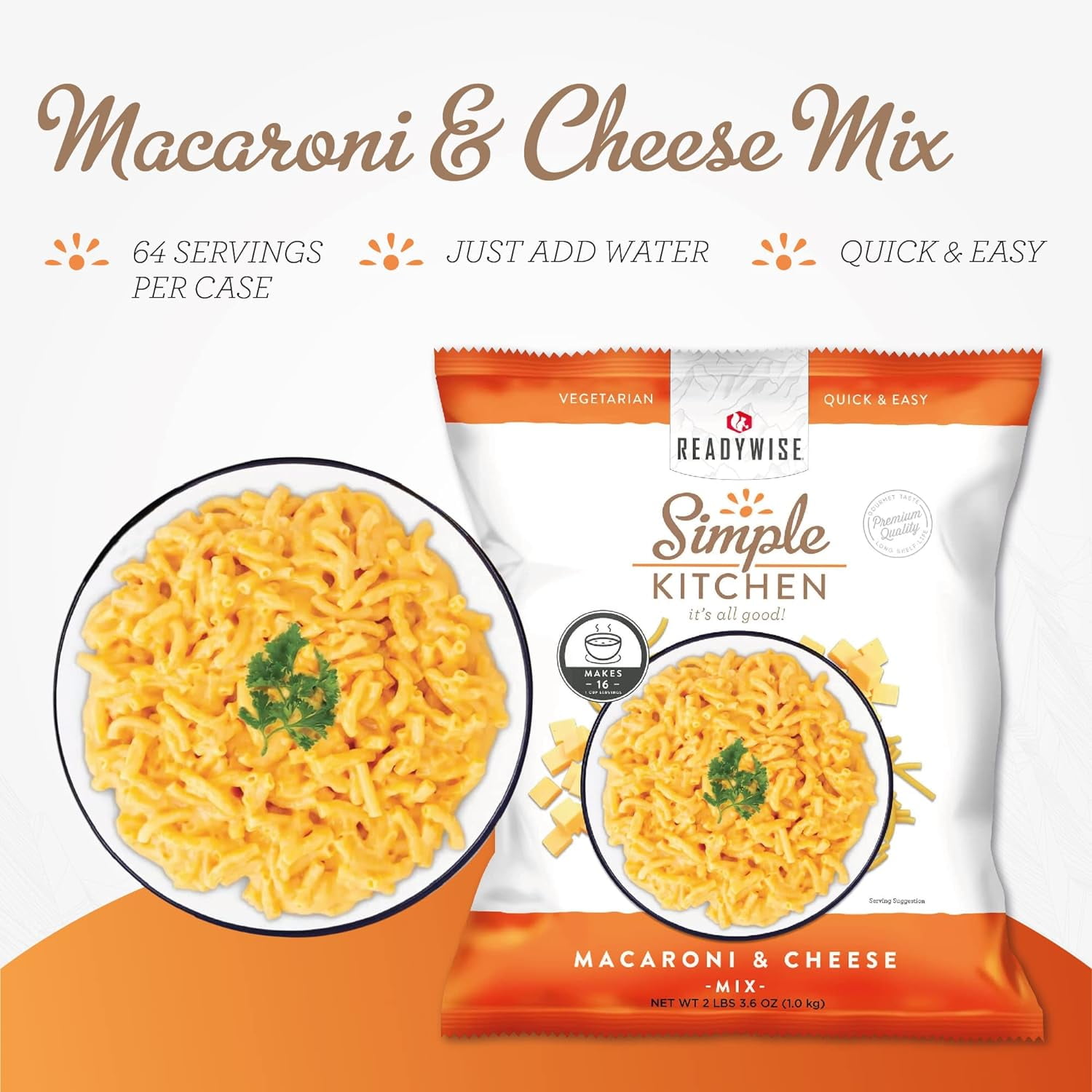 ReadyWise Simple Kitchen Chef Quality The Ultimate Macaroni & Cheese, Great for Events, Meal Prep, or Everyday Use, Vegetarian and Gluten-Free, Pack of 4