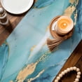 thumbnail image 2 of Turquoise Marble Cotton Linen Table Runner for Dining Kitchen, Abstract Minimalist Art Ombre Blue Wedding Outdoor Party Tablerunners Decoration, Dresser Scarf Coffee Tablecloth Runners 13x36 Inches, 2 of 8