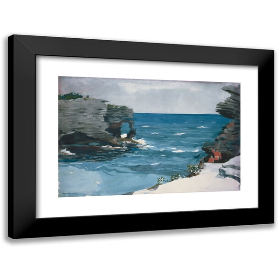 Winslow Homer 14x11 Black Modern Framed Museum Art Print Titled - Rocky Shore, Bermuda (1900)