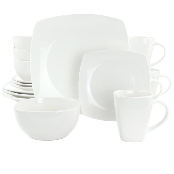 GBS Soho Lounge 16 Piece Square Fine Ceramic Dinnerware Set in White