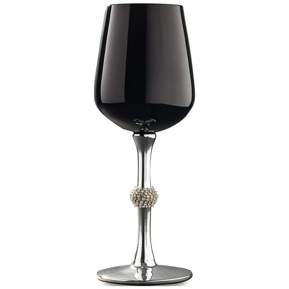 Vikko Dcor Black and Silver Wine Glasses: 11 Oz Wine Tasting Glass  Decorative Wine Glass with Diamante Accented Stem  Fancy Stemmed Wine Glasses Set of 12  9.2 x 2.4 Stemware