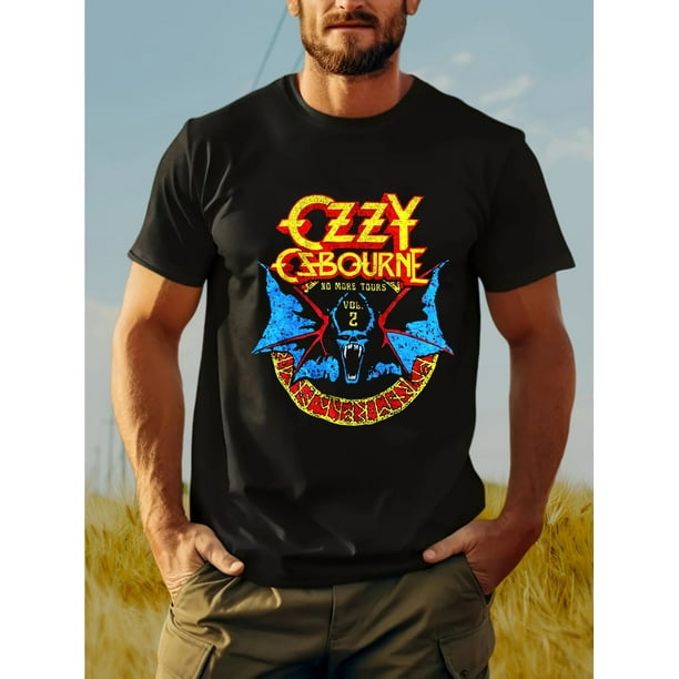 Men'S Cotton T-Shirt, Casual Crew Neck Short Sleeve Top with Slight Stretch, 100% Cotton Knit Fabric, 220g/m2, for Hiking & Outdoor, Weekend Sports - Black with Patterned Design