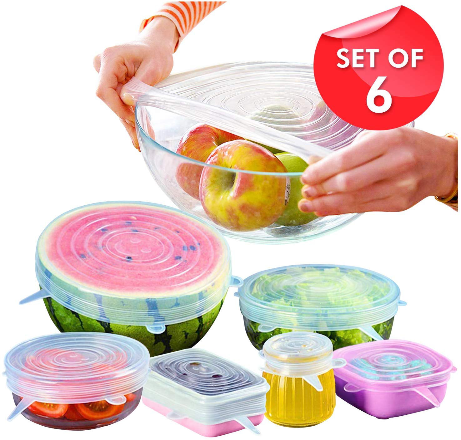 pots vegetables & fruit blue. pans For cans Set of 8 Nefas stretch silicone airtight lid Eco-friendly reusable alternative to cling film bowls