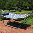 thumbnail image 2 of Sunnydaze 2-Person Quilted Polyester Spreader Bar Hammock with Stand, 350 lb Capacity - Gray/Blue, 2 of 6