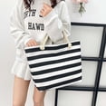 thumbnail image 5 of Hvmvliv Women Striped Canvas Beach Bag,Large Capacity Casual Tote Handbag and Shoulder Bag,Reusable Beach Purse for Beach,Travel,Shopping,Size 13.8X13in Black, 5 of 9