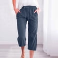 thumbnail image 3 of Capri Pants for Women 2026 Summer Elastic Waist Drawstring Wide Straight Leg Loose Casual Cropped Pants with Pockets, 3 of 6
