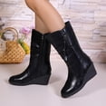 thumbnail image 5 of WAVSUF Women's Wide Calf Boots Anti Slip Arch Support Pointed Toe Fall Faux Leather Wedge Boots Black 9, 5 of 6