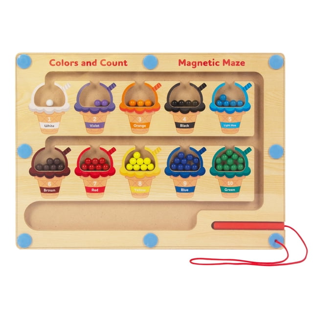 Juguete Montessori magnético de madera con forma de laberinto de colores y números, 3-5 años