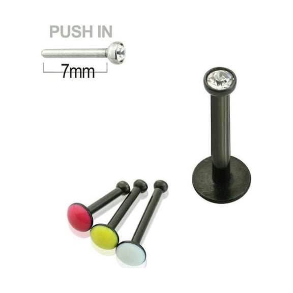 Threadless Push-In Labret 16G Surgical Steel with Press Fit CZ Gem
