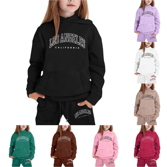 RUTAYY Girls 2 Piece Outfit Letter Print Long Sleeve Hoodie and Sweatpants Set for Casual Outdoor Trips Black