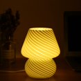 thumbnail image 5 of Lámparas de mesa de vidrio para mesita de noche, estilo vintage translúcido, decoración de setas pequeñas a rayas, luz en forma de remolino para ambiente, niños (rayas blancas), 5 of 5