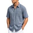 thumbnail image 2 of COSFO Men's Short-Sleeve Button-Down Shirt Summer Plaid Cotton Shirts Casual Loose Fit with Pocket Collared Tops, 2 of 8