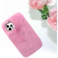 thumbnail image 4 of Compatible with iPhone 14 Pro Max Case Cute Plush Furry Case with Glitter Lanyard Strap Bling Diamond Camera Lens Protector Soft Winter Warm Plush Fluffy Fur Cover for Women and Girls, Pink, 4 of 10