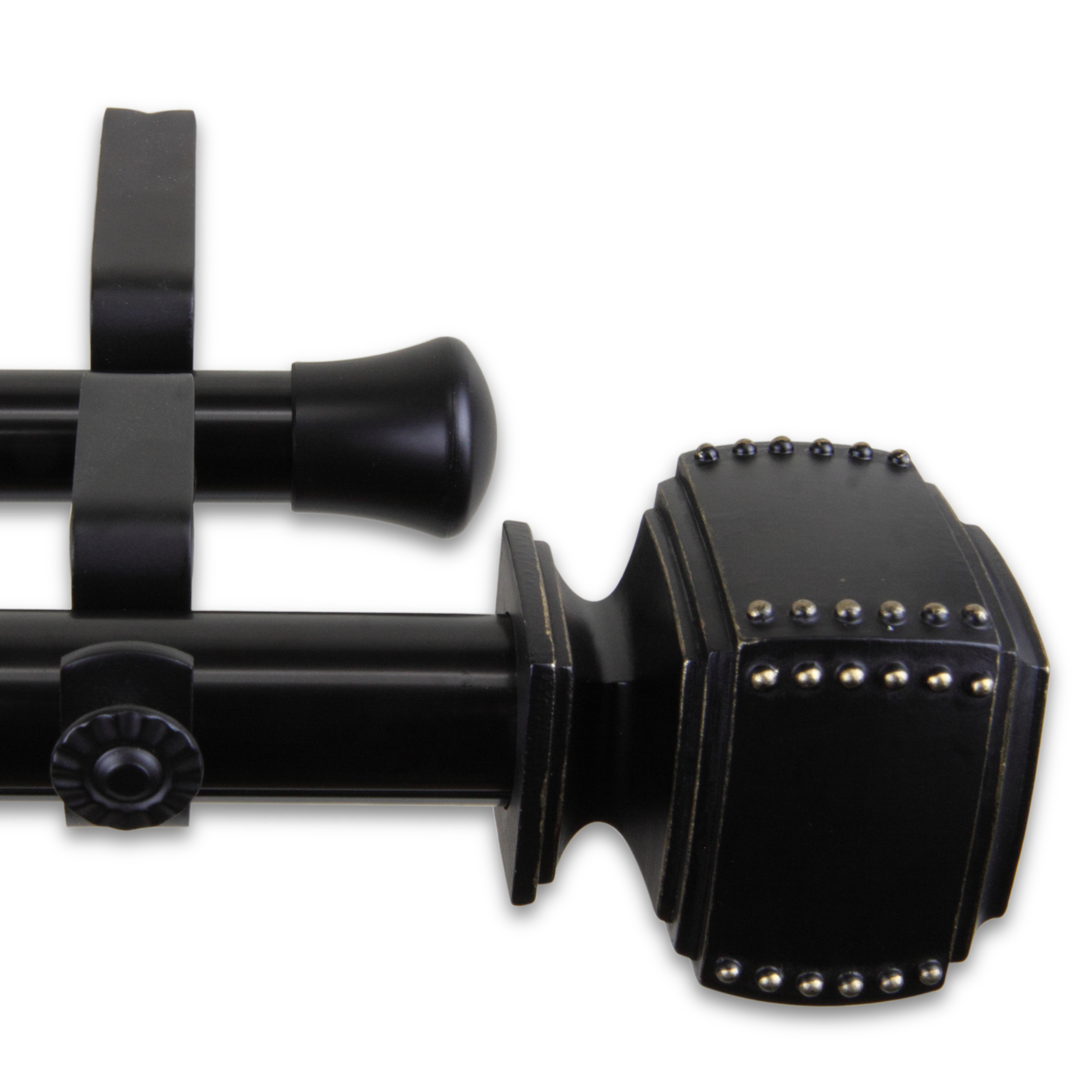 Central Design 100-27-282-D 1 in. Studded Double Curtain Rod with 28 to 48 in. Extension, Black
