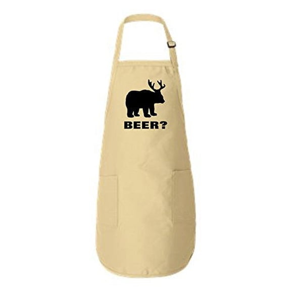 Deer Bear Beer Full-Length Apron with Pockets Natural One Size