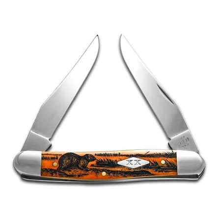 Case XX Knives Muskrat Scene Orange Bone Stainless 1/500 Pocket Knife
