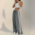 thumbnail image 4 of Women's Solid Color Casual High-Waisted Loose-Fit Athletic Pants with Side Stripes, Sporty and Comfortable Trousers for Exercise and Casual Wear,Gray,S, 4 of 5