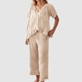 thumbnail image 2 of IWRICH Pajama Set for Women 2 Piece Plaid Short Sleeve Pjs Cute Ruffle Sleepwear Pajamas Loungewear Khaki XL, 2 of 4